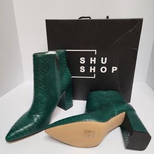 ShuShop Emerald Green Phyton Block Heel Ankle Boots Sz 8.5